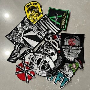Assorted embroidered punk patches, Nixon Thread Co